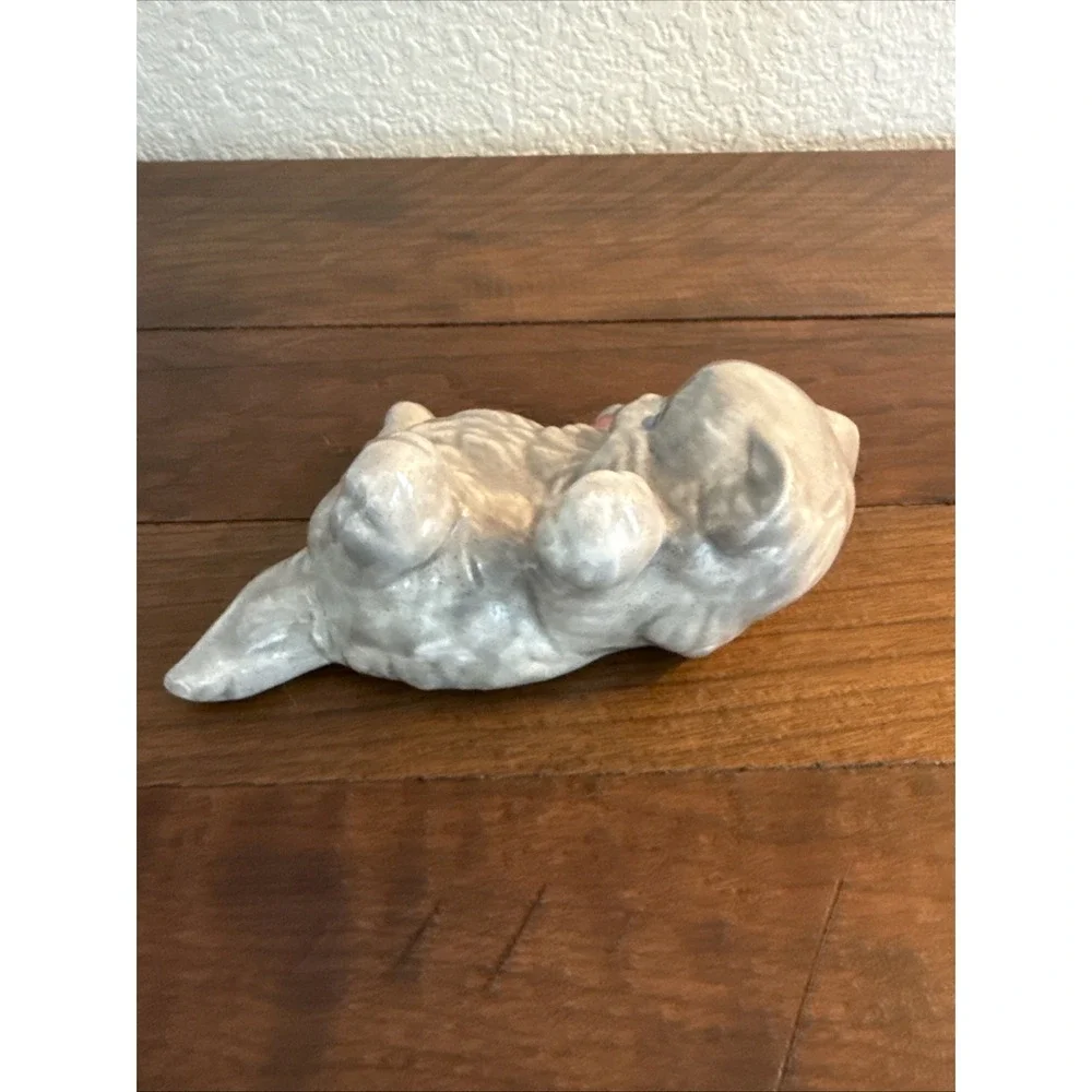 Vintage White Ceramic Persian Cat Pink Paws Blue Eyes Kitty Laying On Back